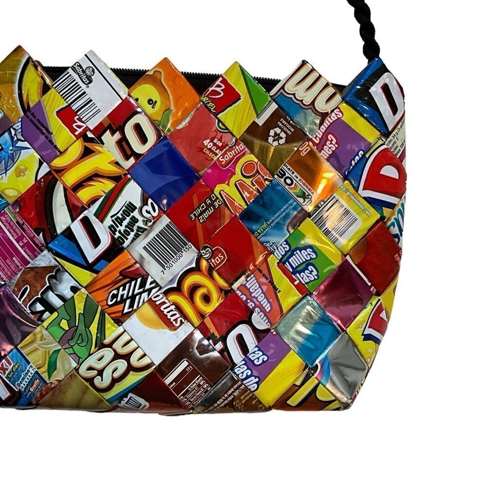 Handmade in Mexico Junk Food Woven Wrappers Bag Purse - Medium Zip Top - Picture 6 of 11